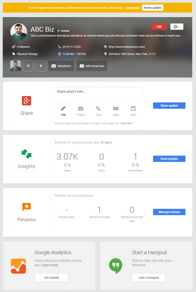 Google My Business Dashboard